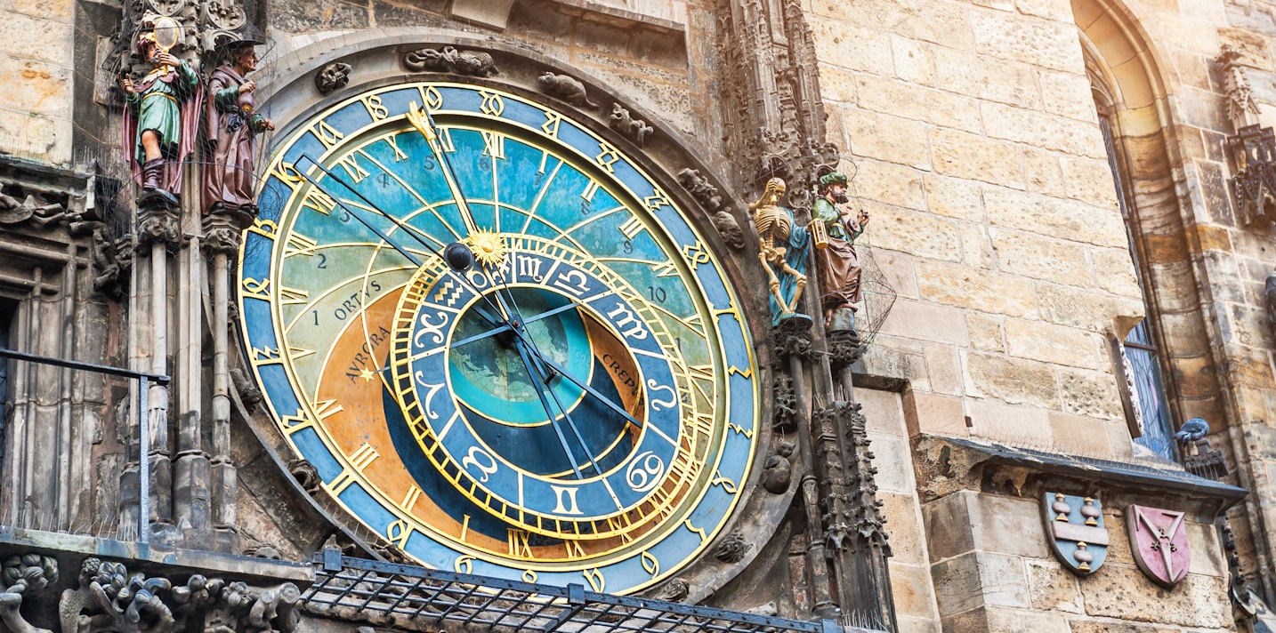 Historical medieval astronomical clock in Old Town Square in Prague, Czech Republic