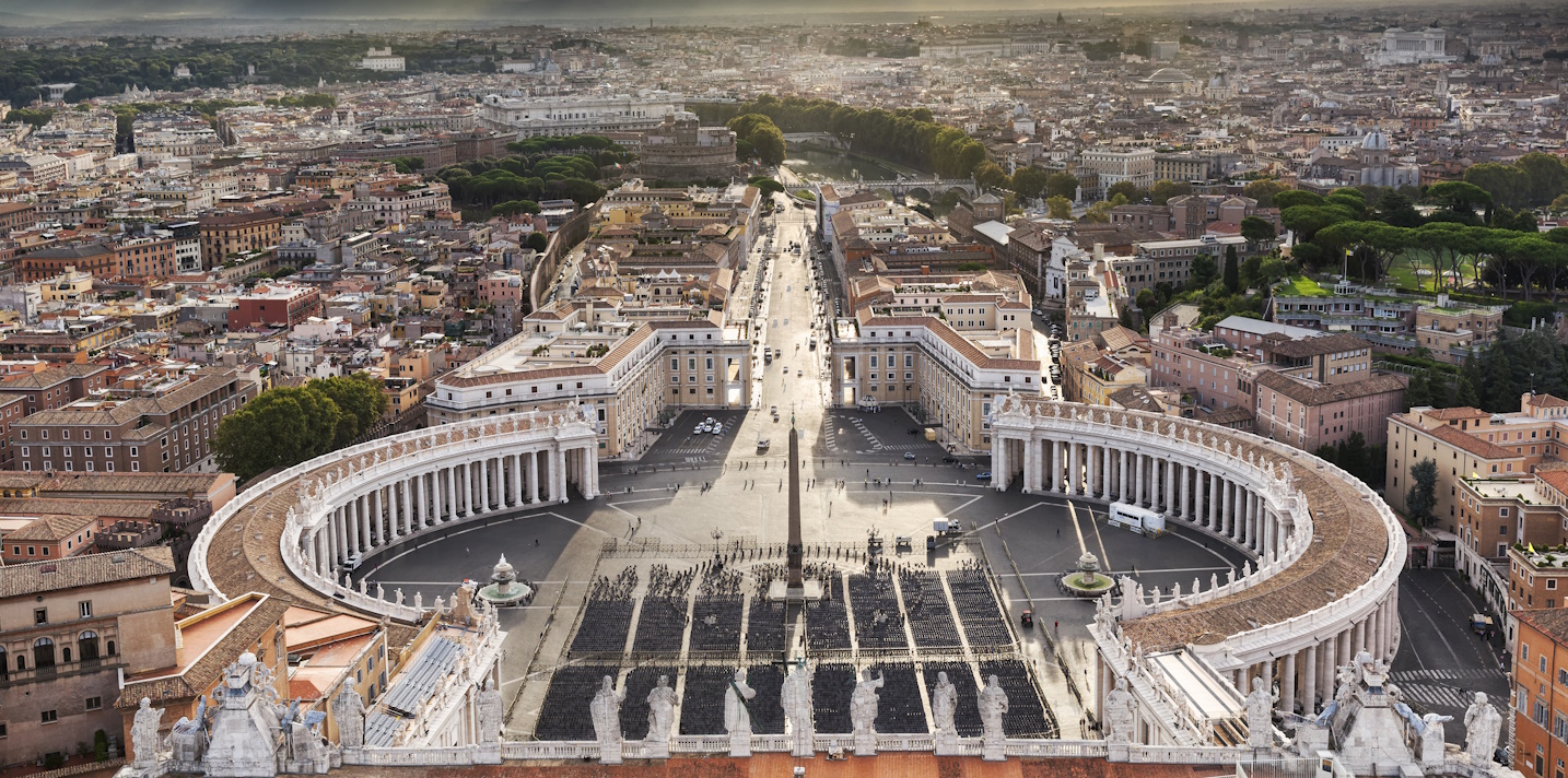 Sunrise over the Vatican with sunbeams, Italy