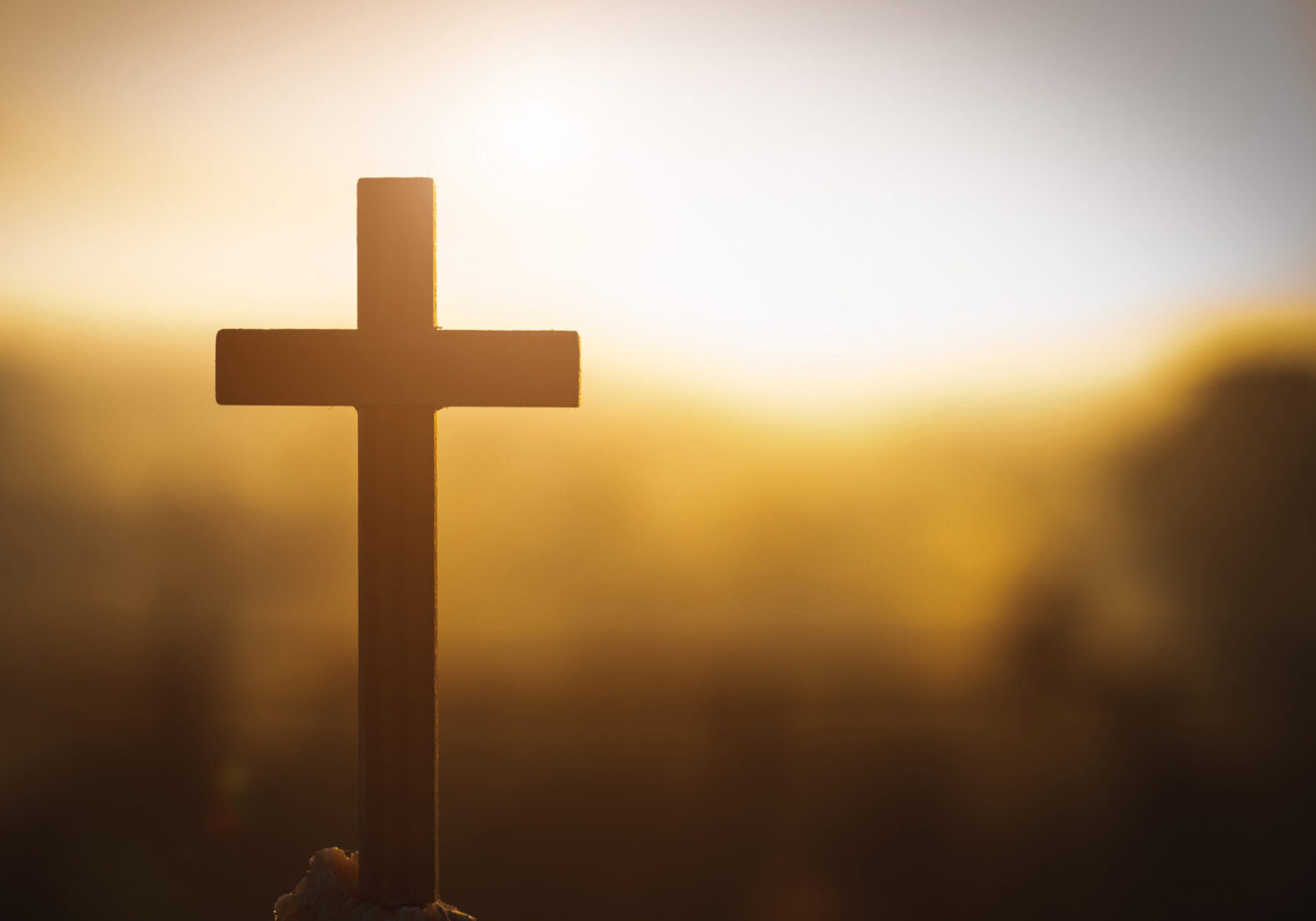 Christ Jesus  cross in the sunrise colored sky background, Worship,  Religious concept., Eucharist Therapy Bless God Helping Repent Catholic Easter Lent Mind Pray.