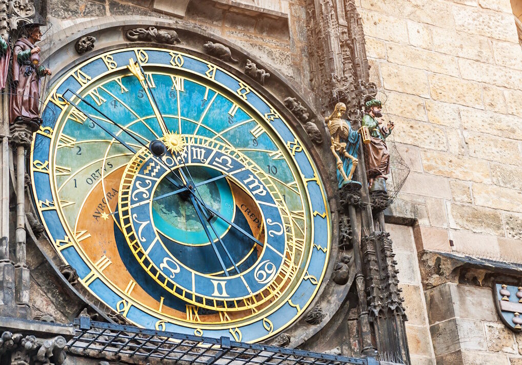 Historical medieval astronomical clock in Old Town Square in Prague, Czech Republic